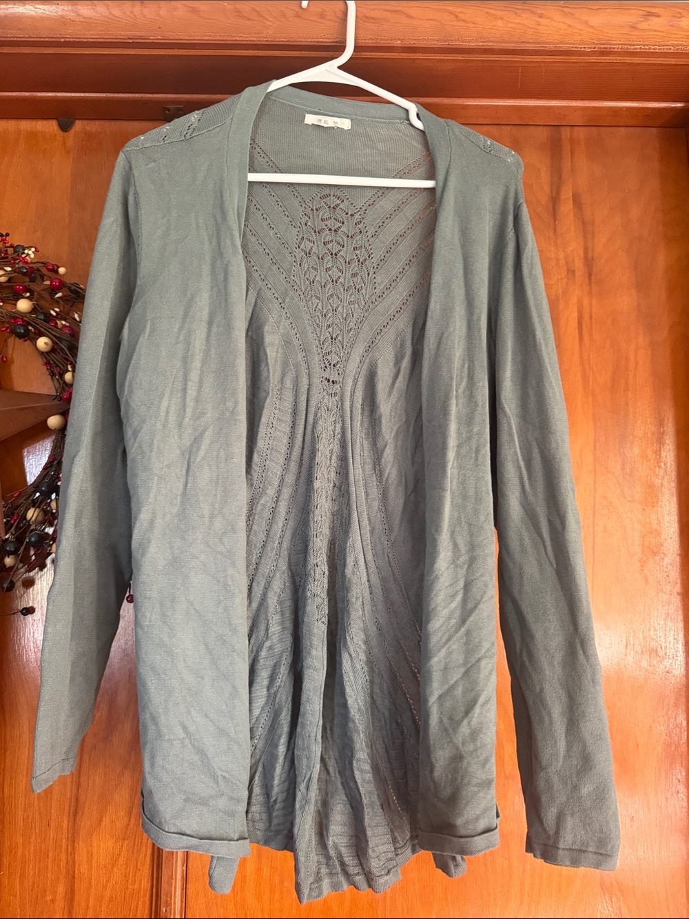 Maurices Olive Open-Front Lace-Back Women's Cardigan